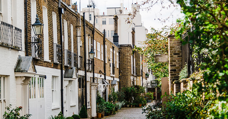 Terraced houses along high street