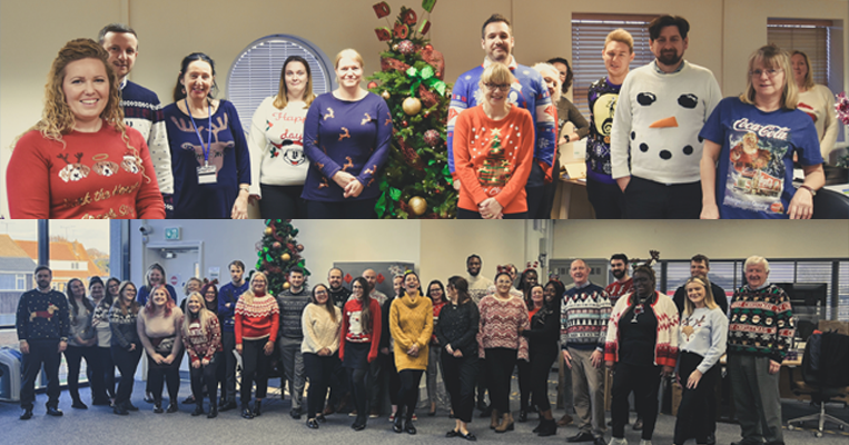 Gateway employees wearing Christmas jumpers