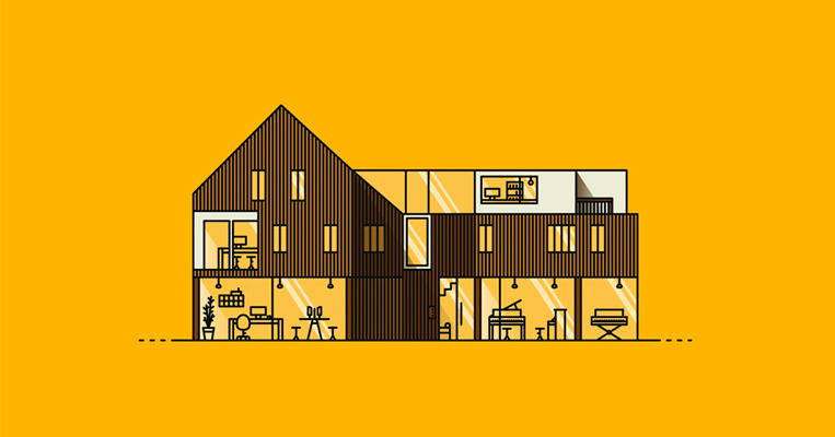 Ilustration of lateral view of property interior and exterior