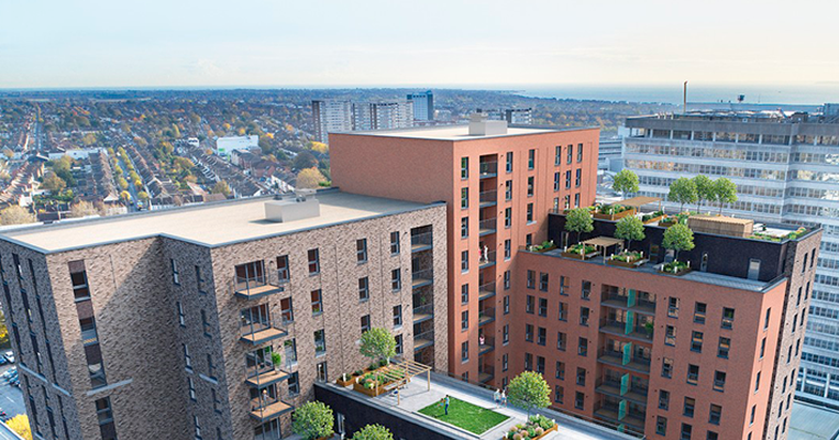 Aerial view of Residential buildings in city