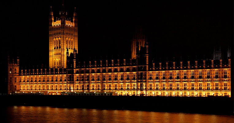 View of Houses of Parliament near River Thames