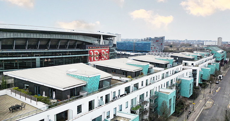 Urban apartments ouside football stadium