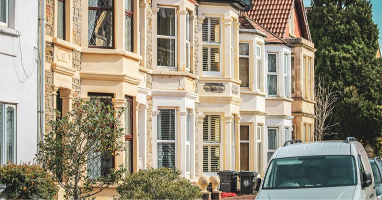 Exterior view of terraced housed on side street