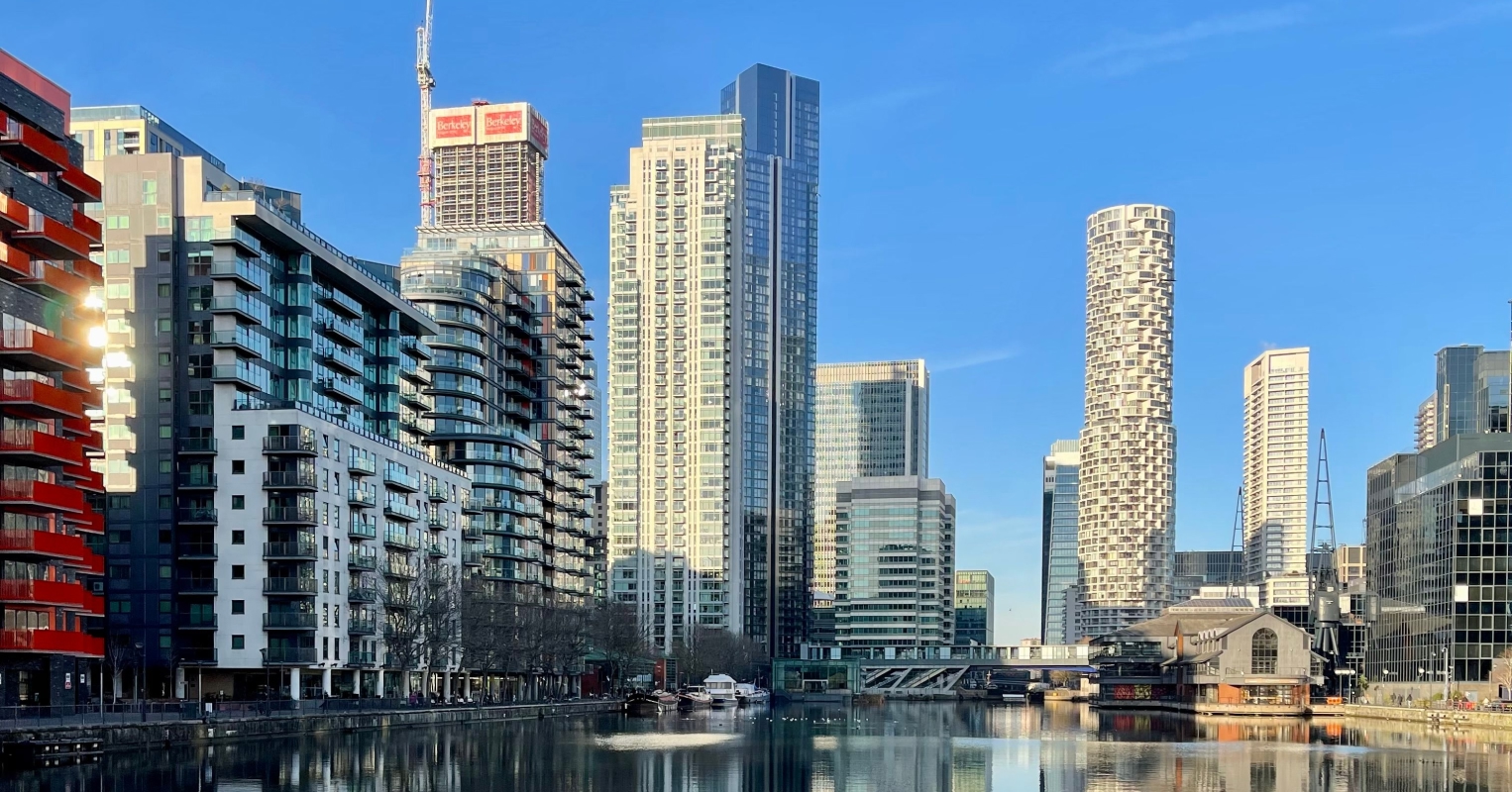 Buildings along riverbank