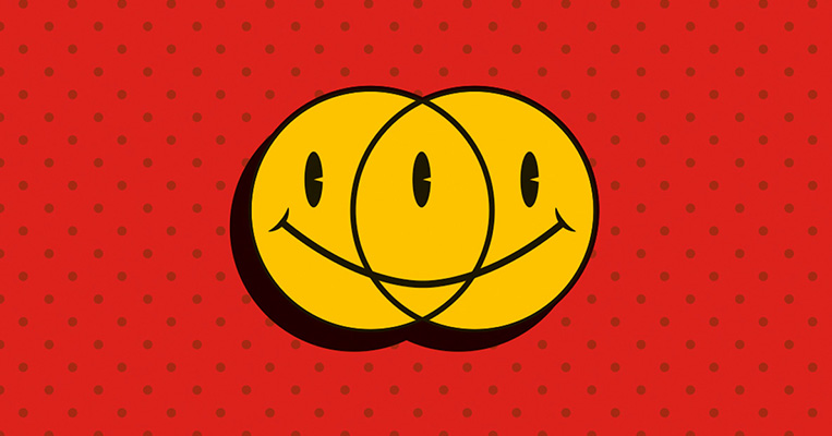 Smiley face graphic on dotted background