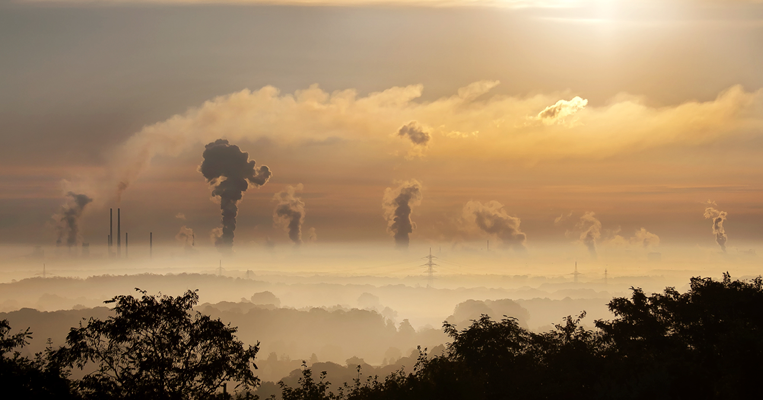 Horizon of power plants emitted carbon fumes