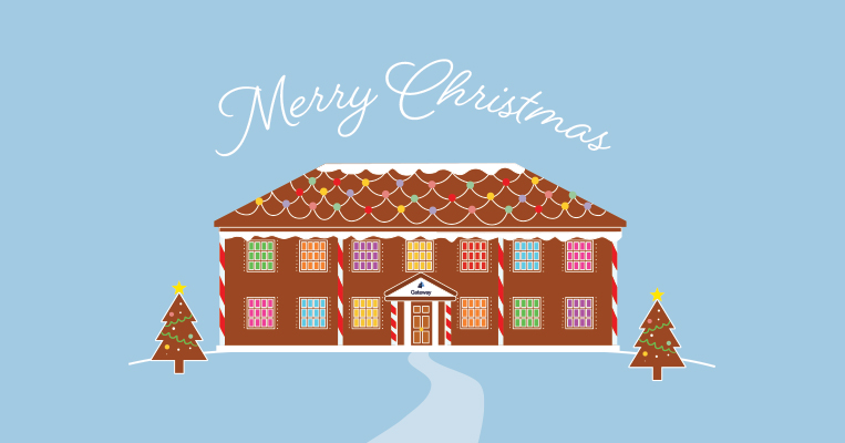 Merry Christmas illustration of the Gateway office